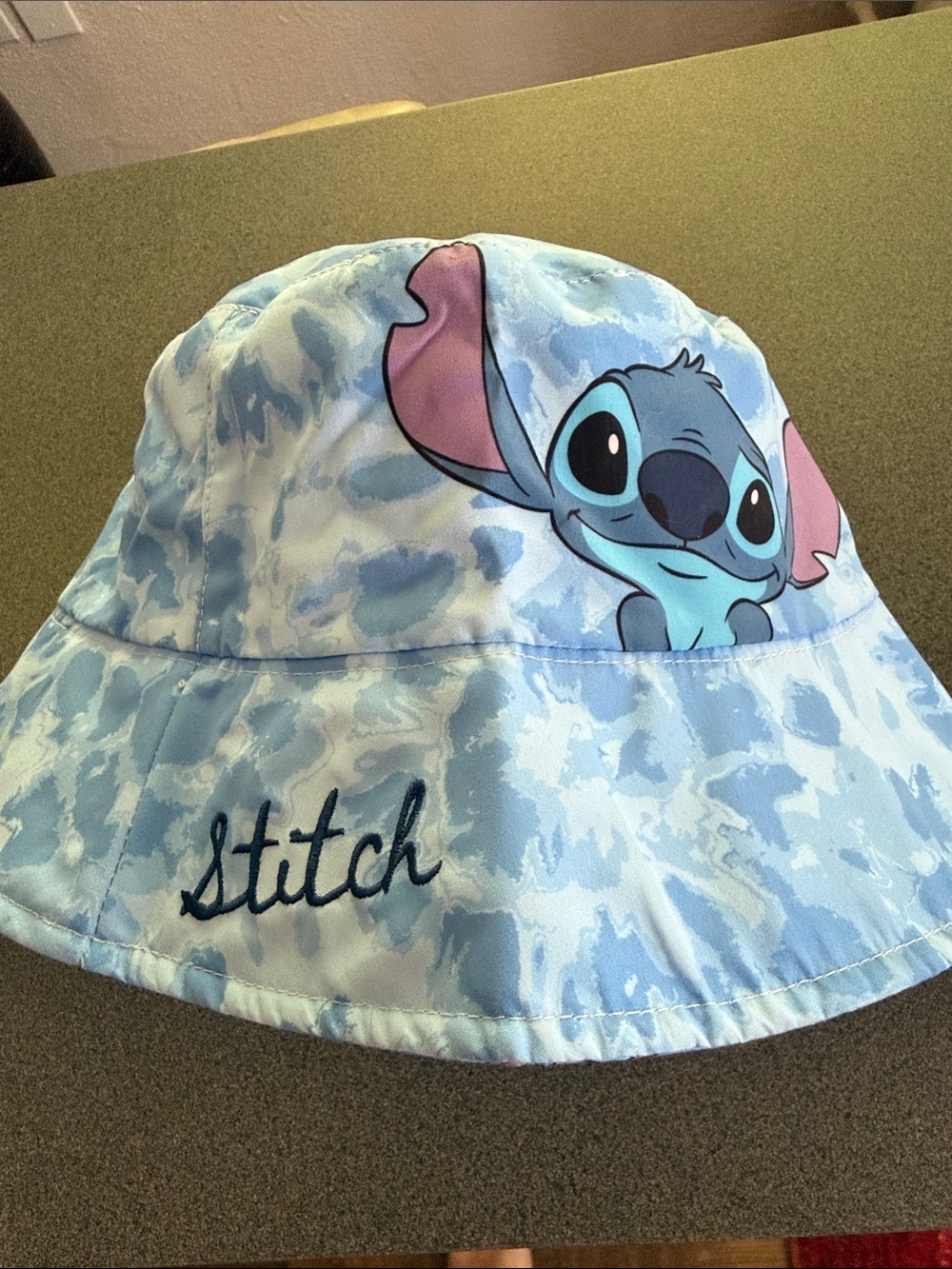 Disney Light Blue Stitch Kids REVERSIBLE Bucket Hat with Pink Ear Detailu